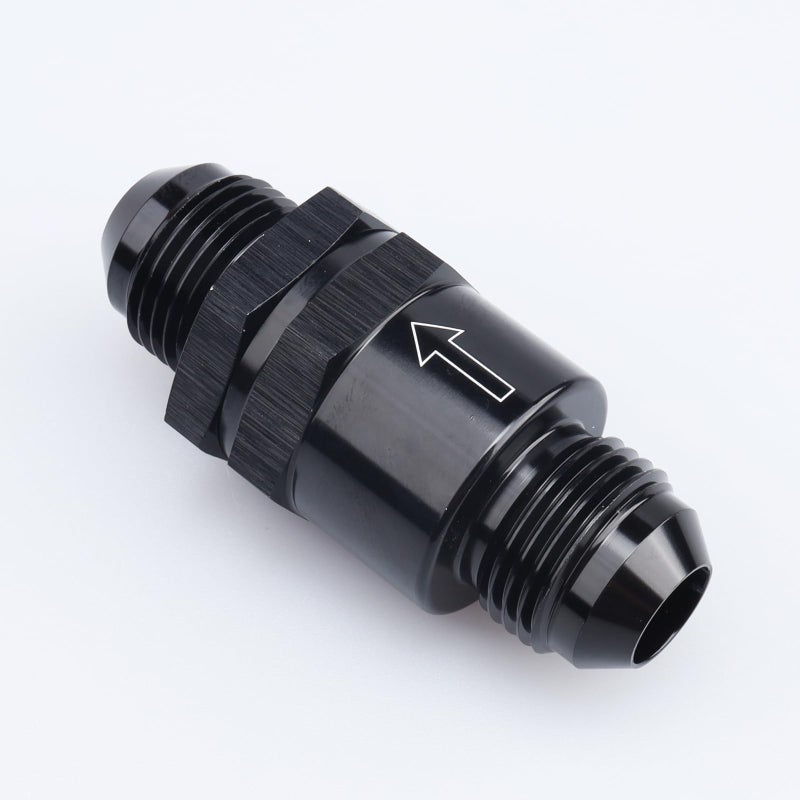 AC PERFORMANCE Aluminium -8 AN to AN8 Flare Inline Check Valve with Spring Design Inside Parts, Non Return One Way Check Valve Male Hose Fitting, Full Length 62.6MM, Black - Image 1